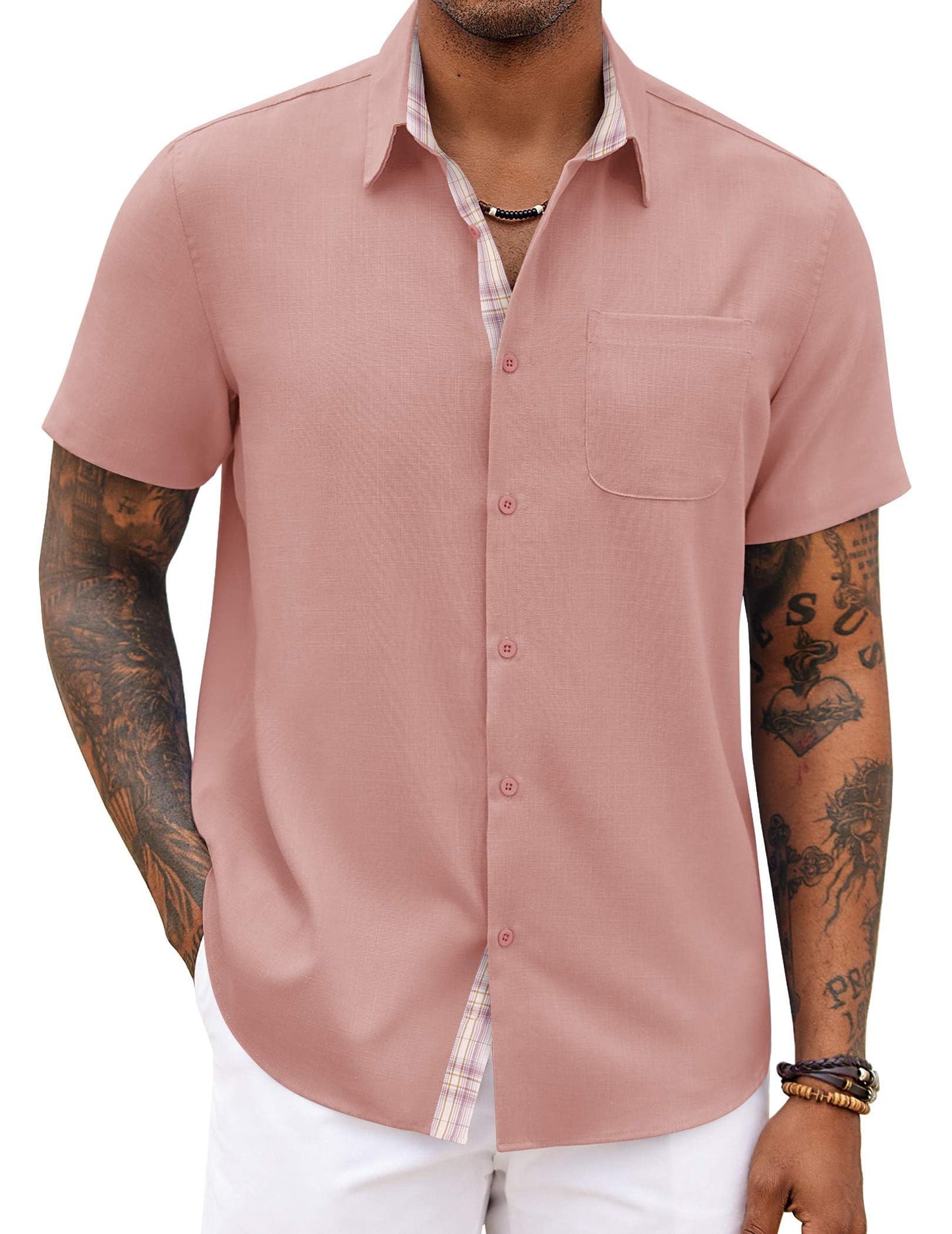 HOTCOOFANDY Men's Button Down Shirts Short Sleeve Casual Summer Beach Vacation Wedding Shirt with Pocket