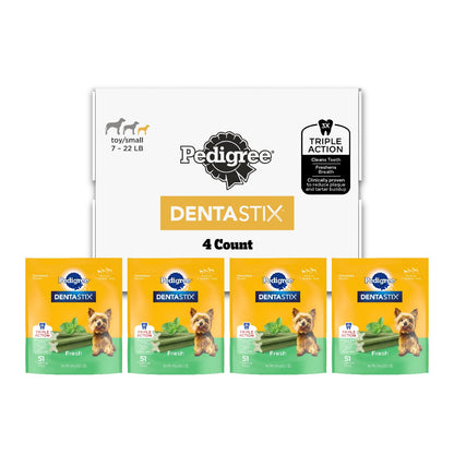 HOTPedigree Dentastix Small & Toy Breed Dog Dental Treats, Fresh, 102 Count | Triple action dental care, reduces tartar, cleans teeth, freshens breath, for dogs 7-22 lbs, no added sugar/fillers