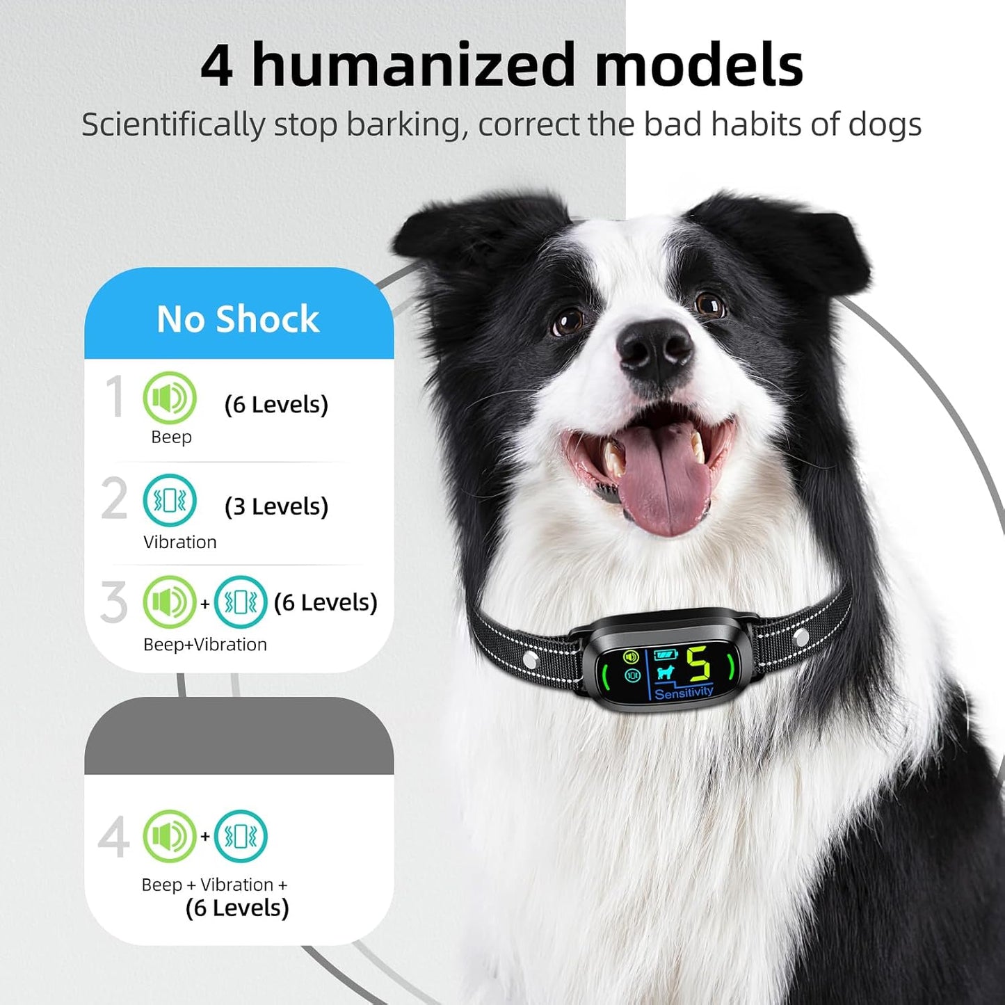 HOTFAFAFROG Dog Bark Collar, Rechargeable Smart Collar, Anti Barking Training Collar with 5 Adjustable Sensitivity Beep Vibration, Bark Collar for Large Medium Small Dogs (Black)