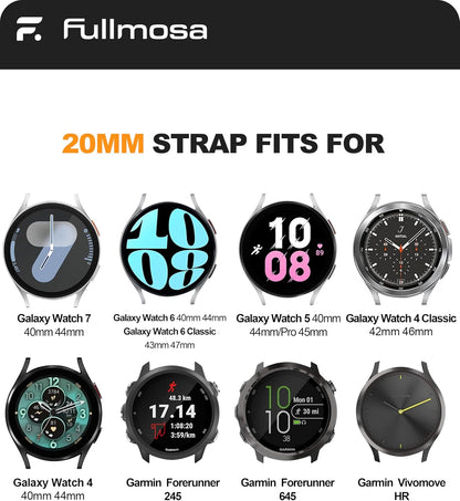 HOTFullmosa 22mm 20mm 24mm Silicone Watch Bands No Gaps Compatible for Samsung Galaxy Watch 7 6 5 4 3,Galaxy Watch 46mm 42mm,Garmin