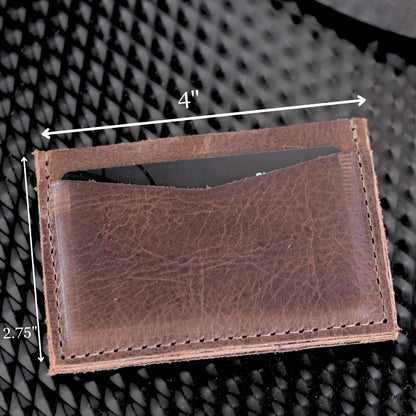 HOTHandmade Leather Card Holder Slim Wallet for Men or Women - Full Grain Chocolate Brown Leather