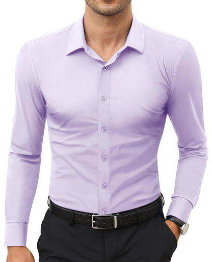HOTLion Nardo Stretch Mens Dress Shirts Long Sleeve Slim Fit Dress Shirts for Men Muscle Fit Wrinkle Free Button Down Shirt