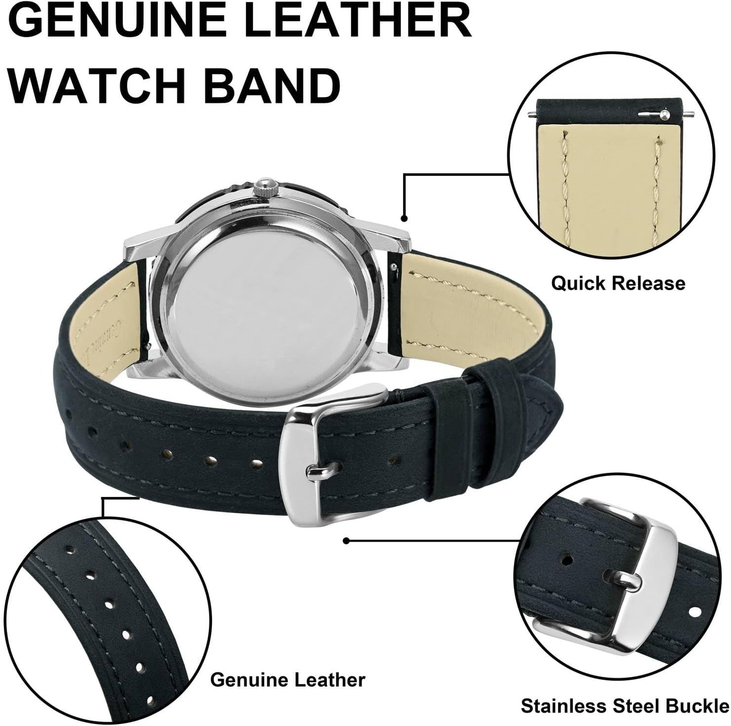HOTBISONSTRAP Extra Long Watch Bands 18mm 20mm 22mm 24mm, Leather Watch Straps for Men, XL Replacement Strap for Large Wrists