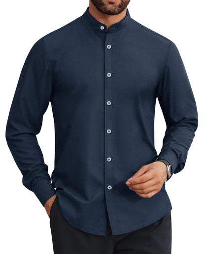 HOTLion Nardo Mens Dress Shirts Wrinkle Free Dress Shirts for Men Long Sleeve Button Down Shirts Banded Collar Shirts