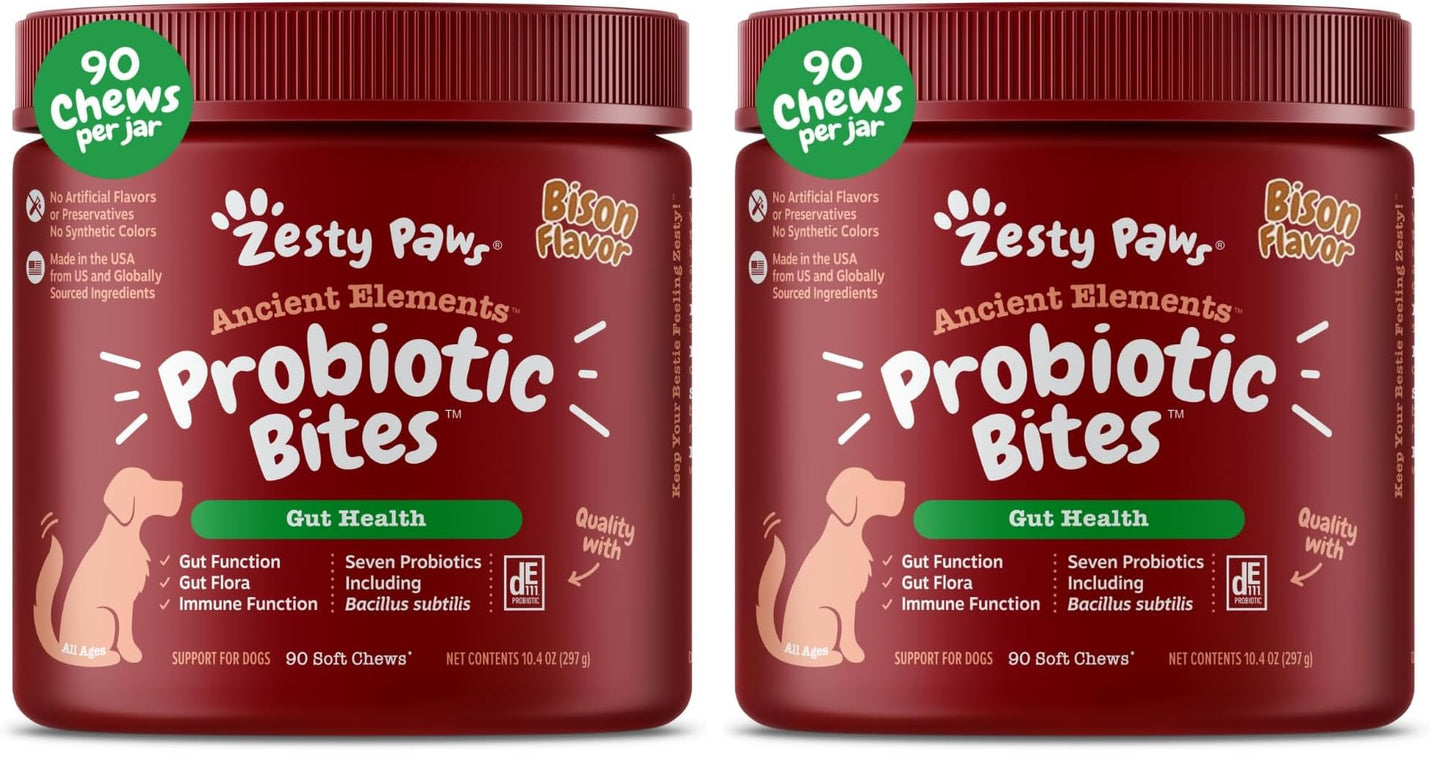HOTZesty Paws Probiotics for Dogs - Digestive Enzymes for Gut Flora, Digestive Health, Diarrhea & Bowel Support - Clinically Studied DE111 - Dog Supplement Soft Chew for Pet Immune System - Pumpkin, 90ct