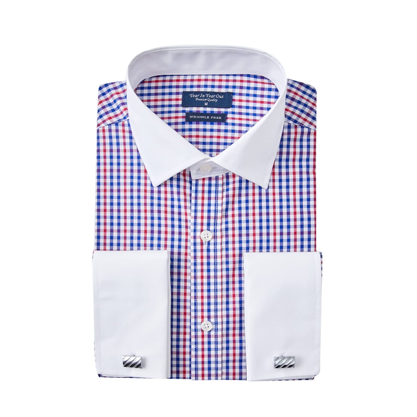 HOTYear In Year Out French Cuff Wrinkle Free Dress Shirt for Men Regular Fit Long Sleeve Wrinkle Resistant Shirt