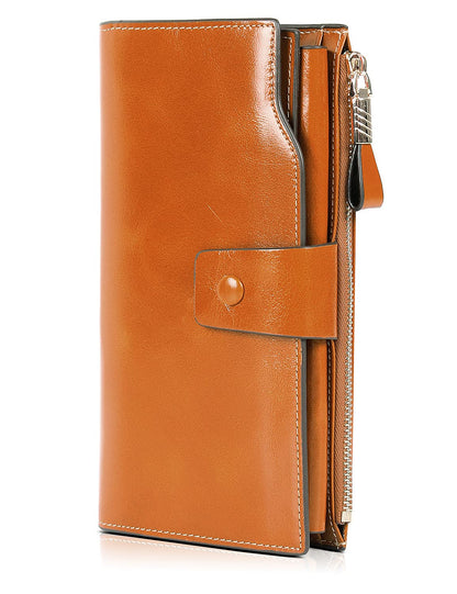 HOTDemon&Hunter Women's RFID Blocking Large Capacity Luxury Wax Genuine Leather Purse Wallet DZA2083 (One Size, Orange)
