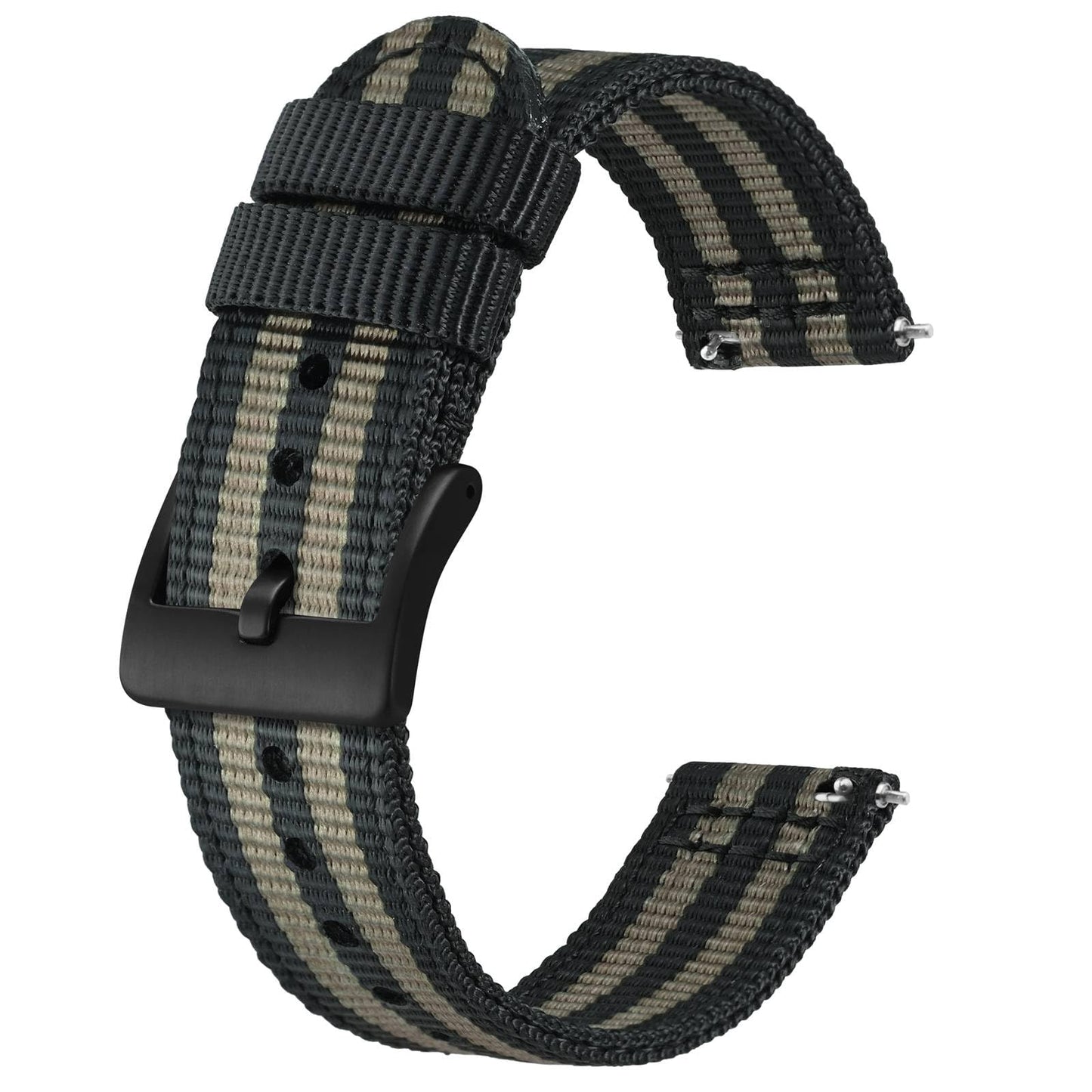 HOTBISONSTRAP Men’s Nylon Watch Bands, Two-Piece Military Watch Straps, Quick Release, Brushed Buckle, Band Width 18mm 19mm 20mm 22mm