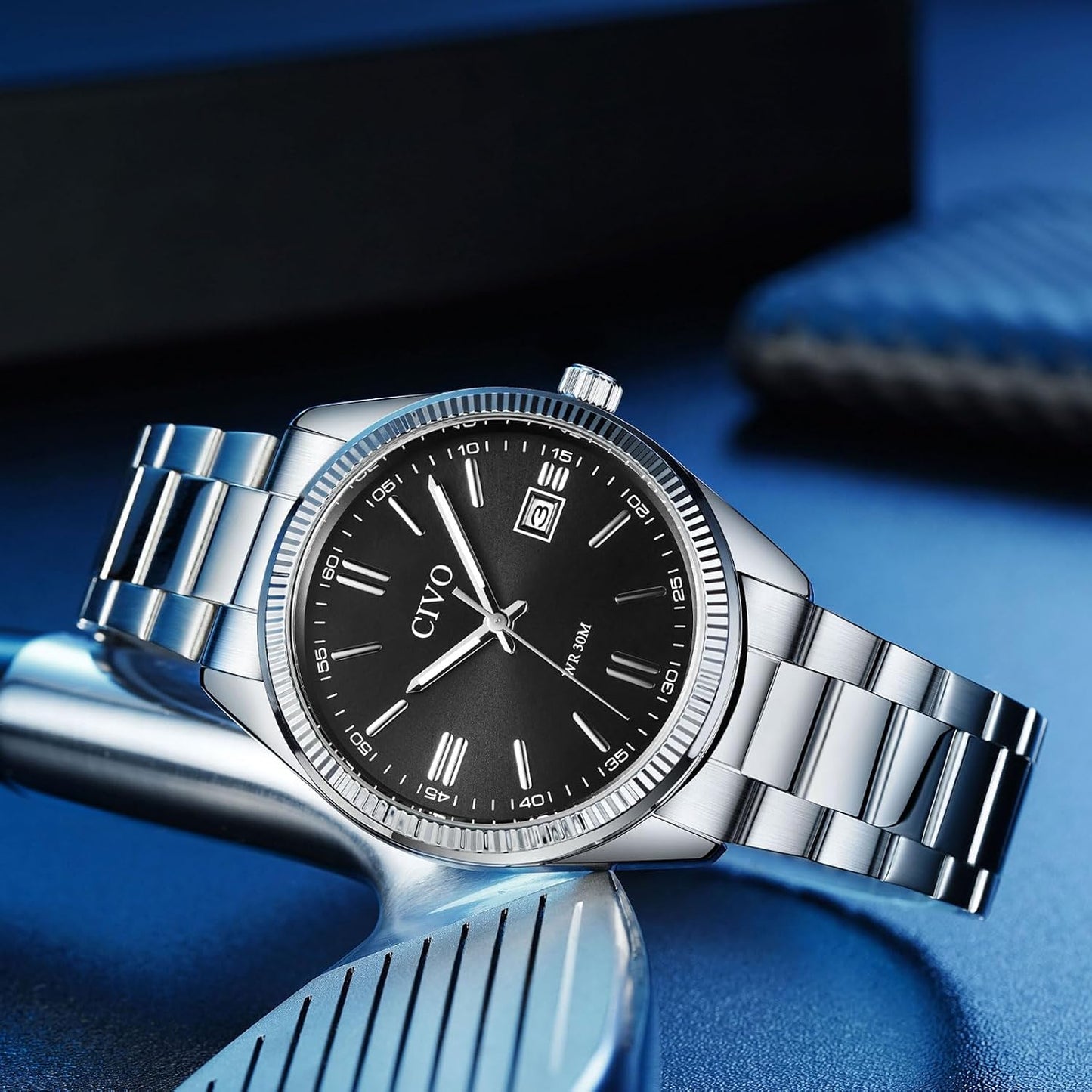 HOTCIVO Analog Mens Watches Silver: Wrist Watches with Date Easy to Read | Dress Stainless Steel Watch for Men, Gifts for Husband Father at Birthday Anniversary