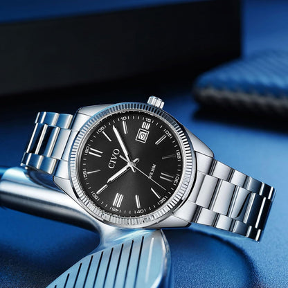 HOTCIVO Analog Mens Watches Silver: Wrist Watches with Date Easy to Read | Dress Stainless Steel Watch for Men, Gifts for Husband Father at Birthday Anniversary