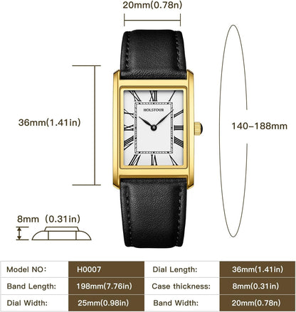 HOTHOLSTOUR Watches for Men Business Simple Model Rectangle Roman Numerals Case Water Resistant with Leather Strap