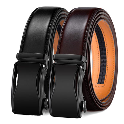 HOTKEMISANT Men's Ratchet Leather Belt 2Pack-Trimmable 1 3/8“-Gift Boxed | Smooth Sliding | Micro Adjustable Fit | Tailored Size | Holeless Understated Elegance