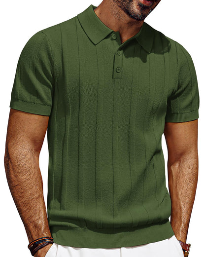 HOTPJ PAUL JONES Mens Polo Shirts Short Sleeve Textured Knit Polo Shirt Ribbed Casual Golf Shirts