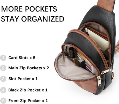 HOTBOSTANTEN Sling Bag for Women Leather Crossbody Bags Fanny Pack Chest Bag for Travel