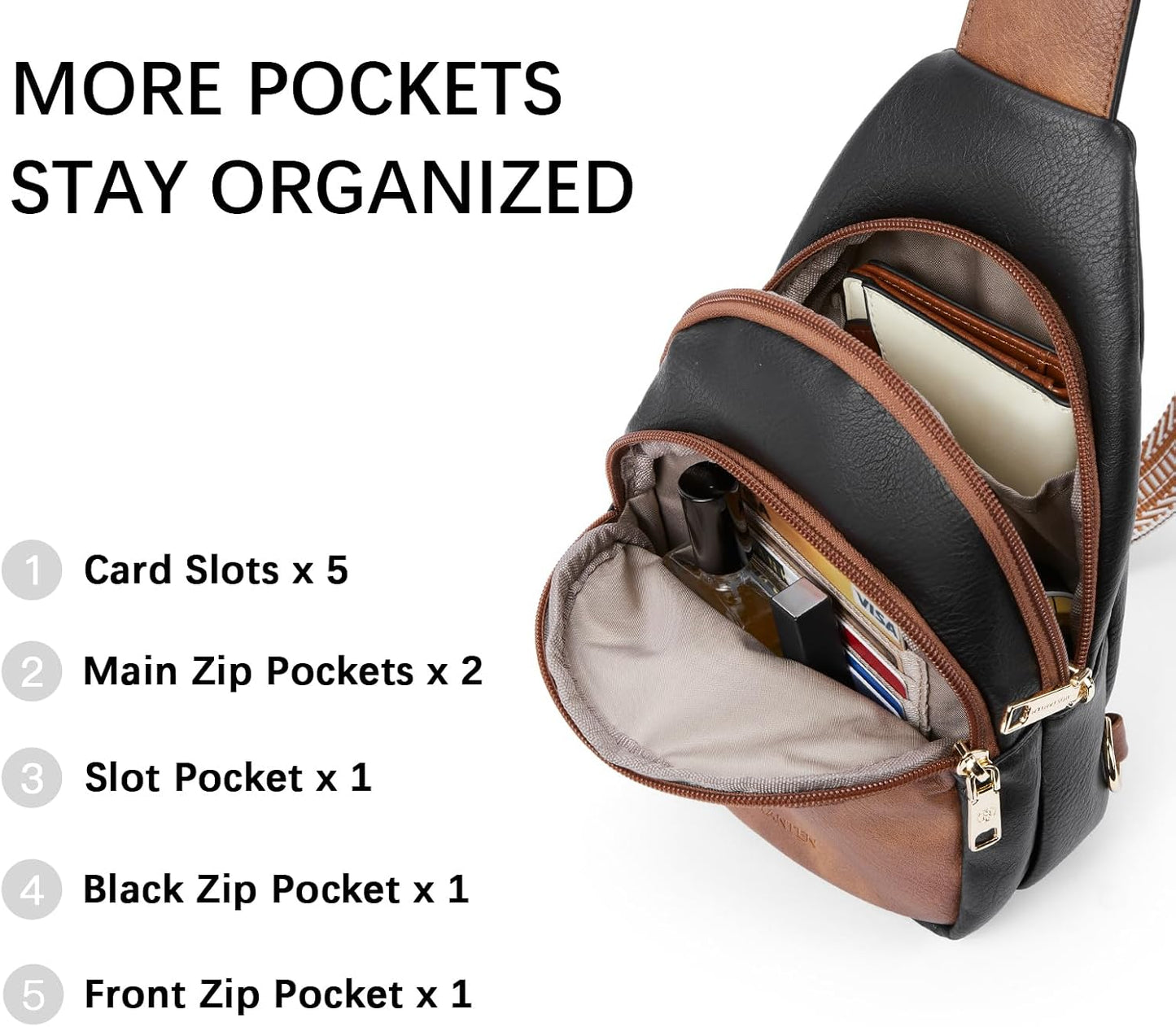 HOTBOSTANTEN Sling Bag for Women Leather Crossbody Bags Fanny Pack Chest Bag for Travel