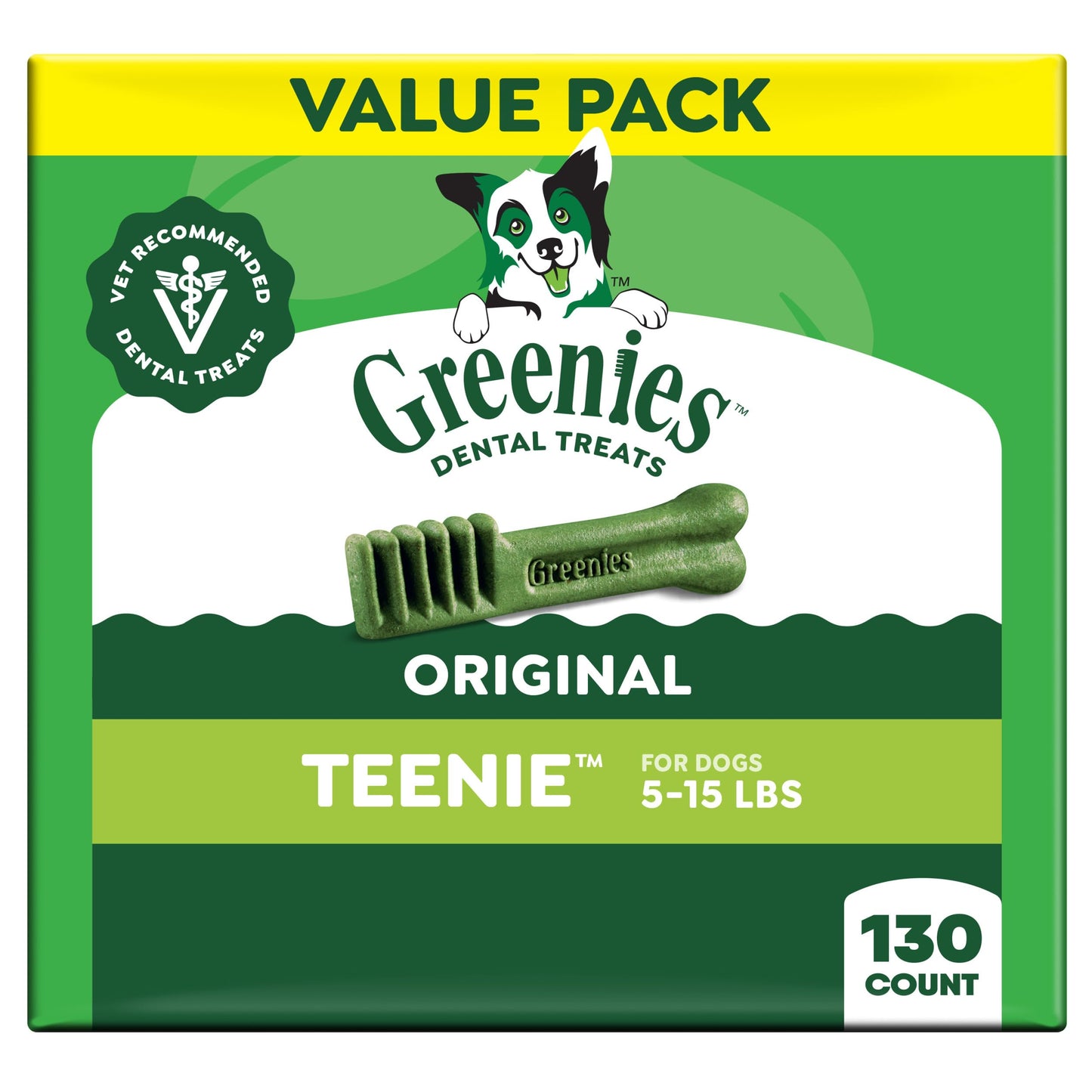 HOTGreenies Teenie Original Natural Dental Dog Treats, Chicken, 130 Count | Clinically-proven, veterinarian-recommended, 47% less tartar & 40% less plaque in 28 days, for dogs 5-15 lbs, 36 oz. Pack