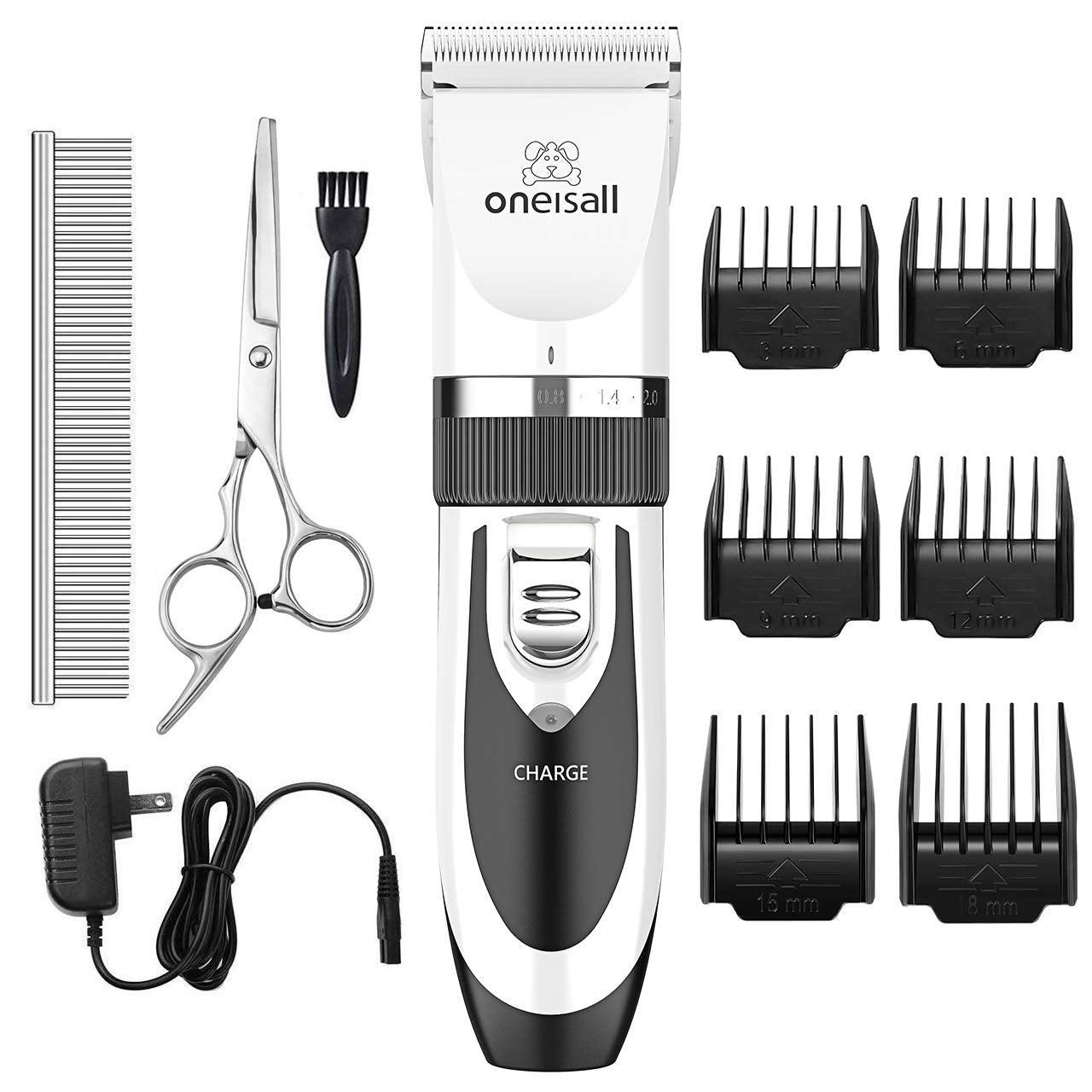 HOToneisall Dog Clippers Low Noise Grooming Kit for Dogs Cats Pets | Cordless & Long Battery Life, Simple for Beginners, 6 Guide Combs, Removable & Rinsable Blade