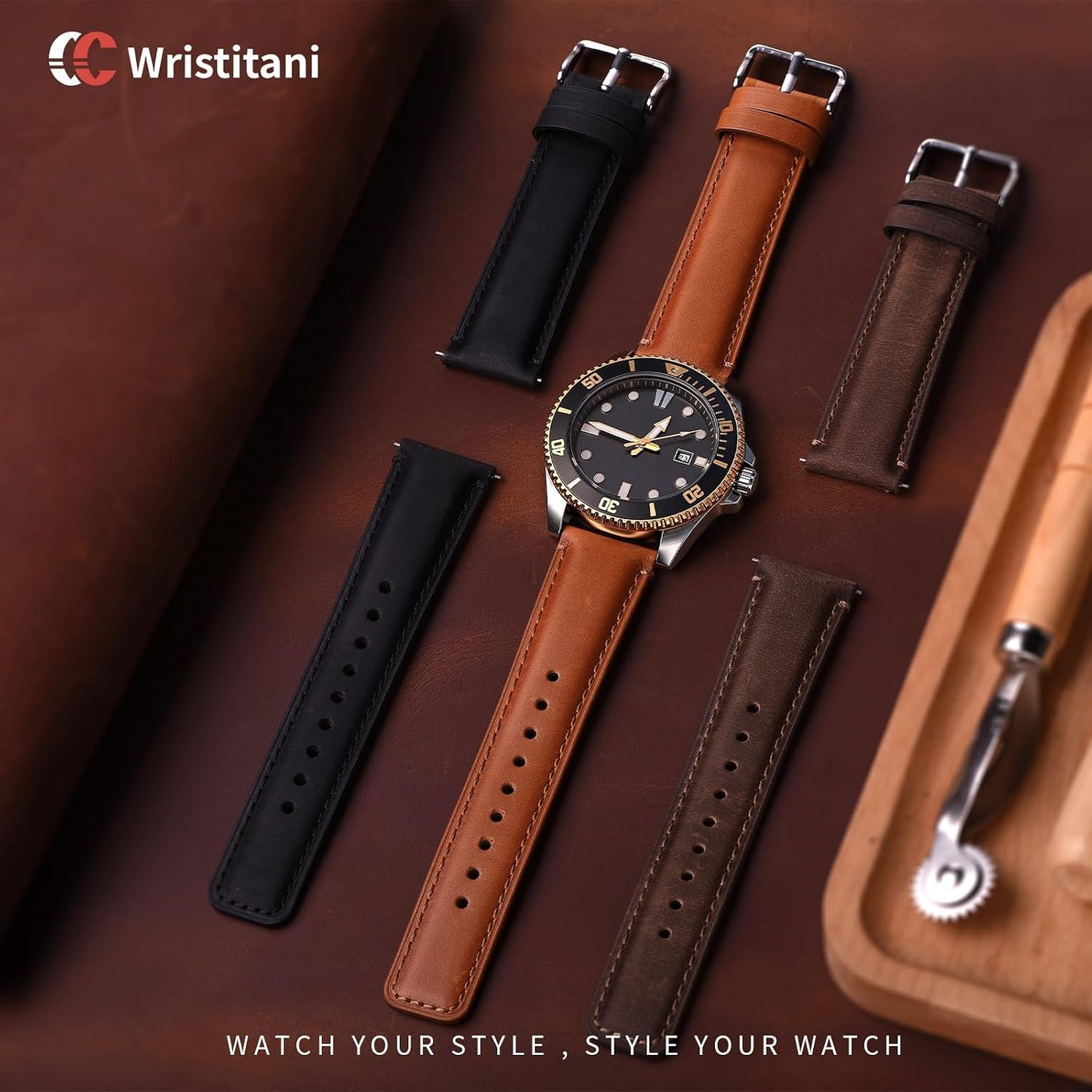 HOTWristitani 3 Pack Leather Watch Strap, 19mm 20mm 21mm 22mm 24mm Top Genuine Leather Watch bands for Men, Quick Release Vintage Wristband