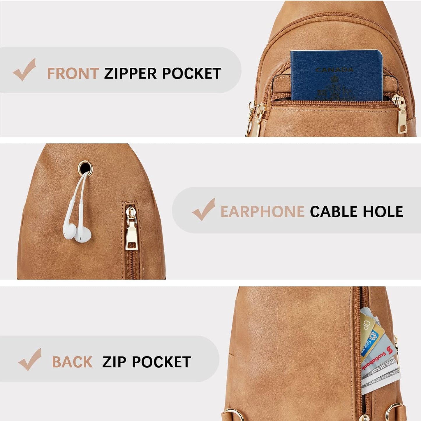 HOTBOSTANTEN Sling Bag for Women Leather Crossbody Bags Fanny Pack Chest Bag for Travel