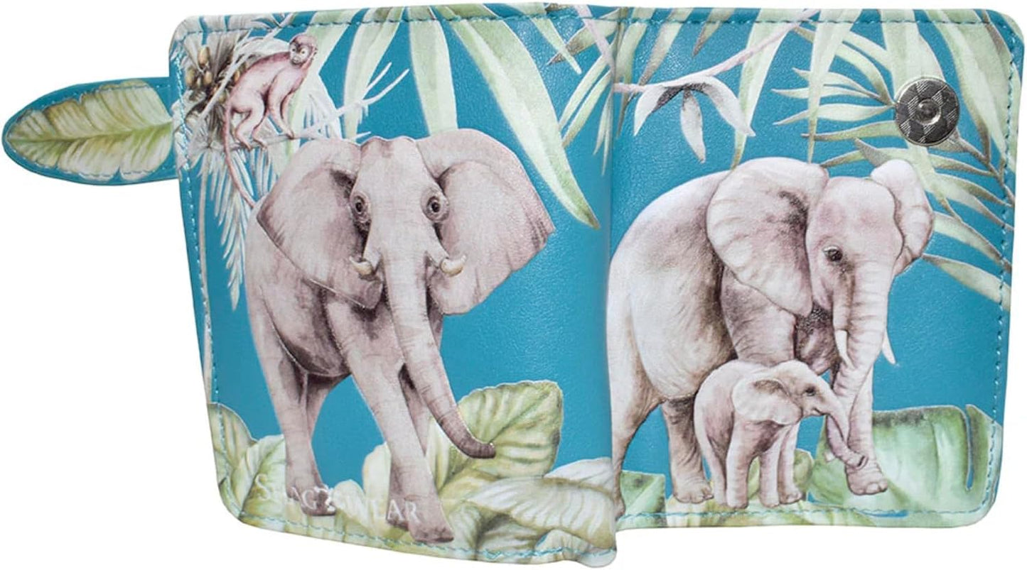 HOTShag Wear Elephant Jungle Small Wallet Teal 4.5"