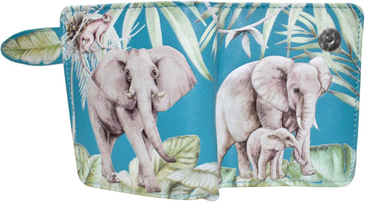 HOTShag Wear Elephant Jungle Small Wallet Teal 4.5"