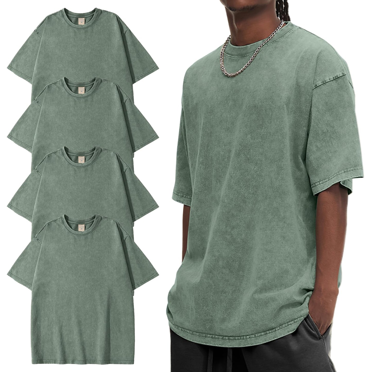 HOTEiscntd Mens Oversized T-Shirts Heavyweight Cotton Vintage Unisex Baggy Tee