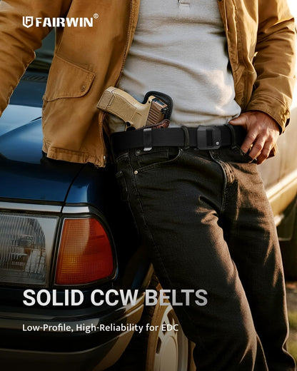 HOTFAIRWIN Tactical Gun Belt, Ratchet CCW EDC Stiff Heavy Duty Work 1.5" Battle Concealed Carry Rigid Patented Nylon Men Belts