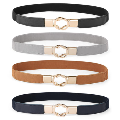 HOTWERFORU Women Skinny Belt for Dresses Retro Stretch Waist Belt with Gold Buckle Set of 4