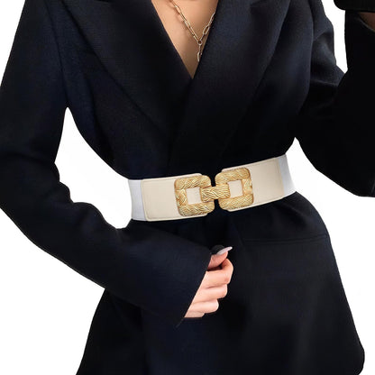 HOTWide Belts for Women Fashion Elastic Belt for Dresses Vintage Waist Belt Ladies Stretchy Belt Gold Buckle