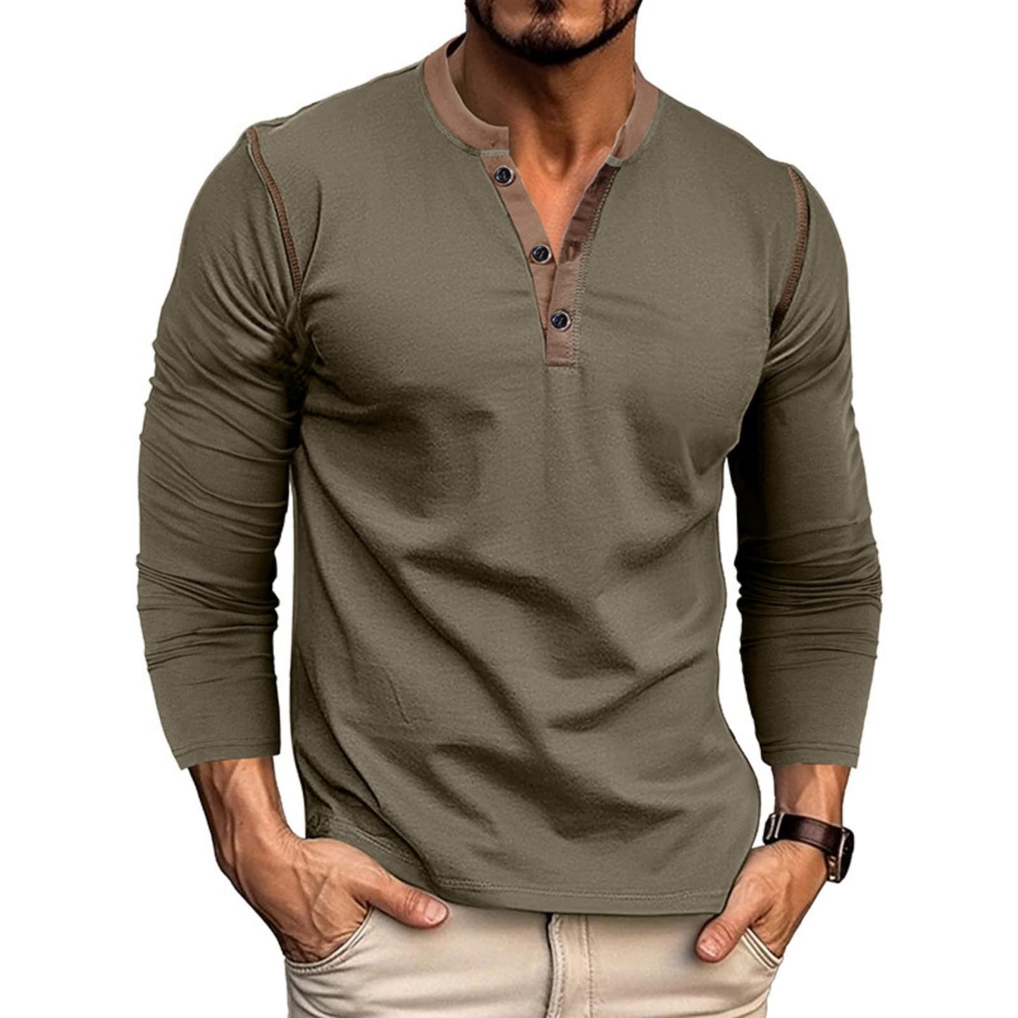 HOTMen's Casual Henley Shirts Classic Button Cotton Short Sleeve T-Shirt Summer Basic Solid Lightweight Tees Tops