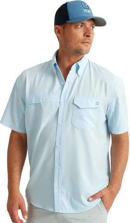 HOTHUK Men's Tide Point Kc Scott Original Artwork Short Sleeve Shirt, Fishing Button Down