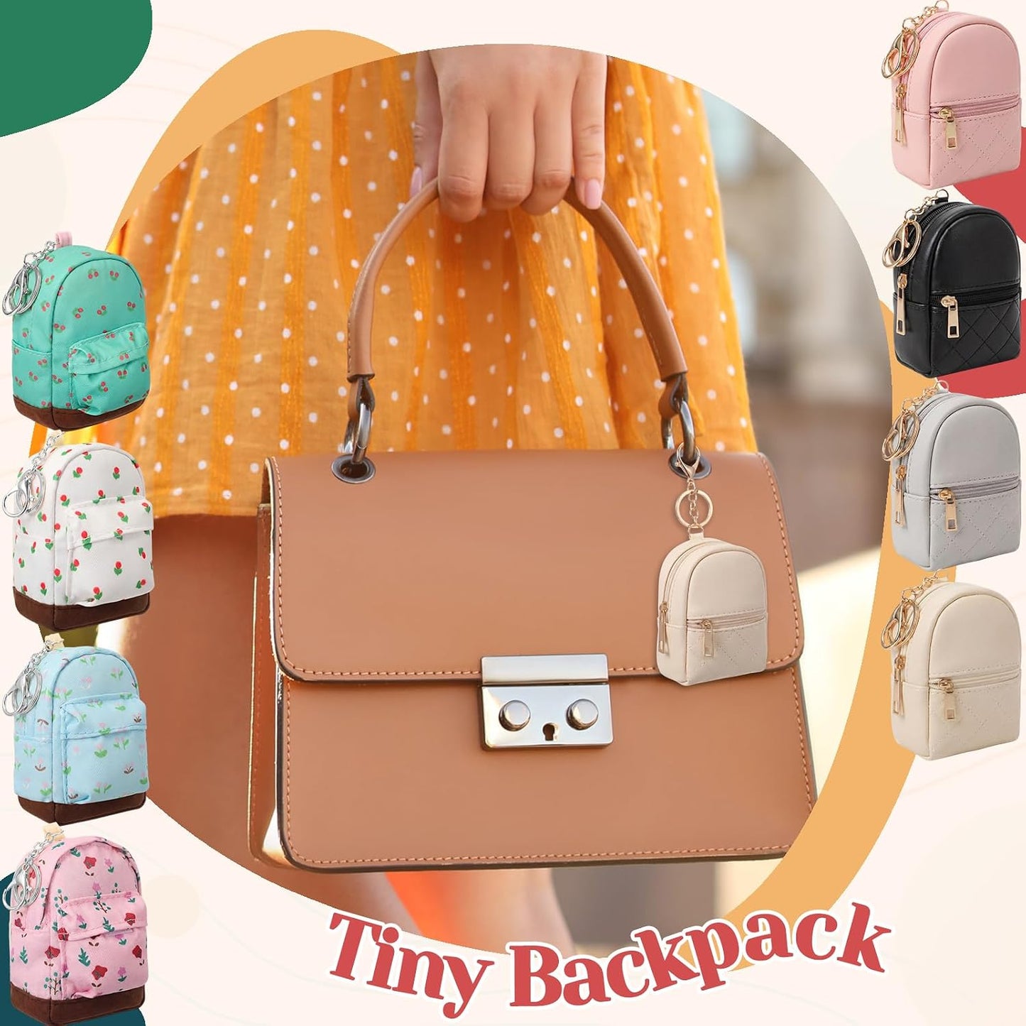 HOTHsei 8 Pcs Mini Backpack Keychain Coin Purse Tiny Key Chain Cute Cosmetic Bag Small Wallets Mini Valentines Gifts for Women Multi Pocket Card Holder Small Items Cable Organizer Zipper Pouch