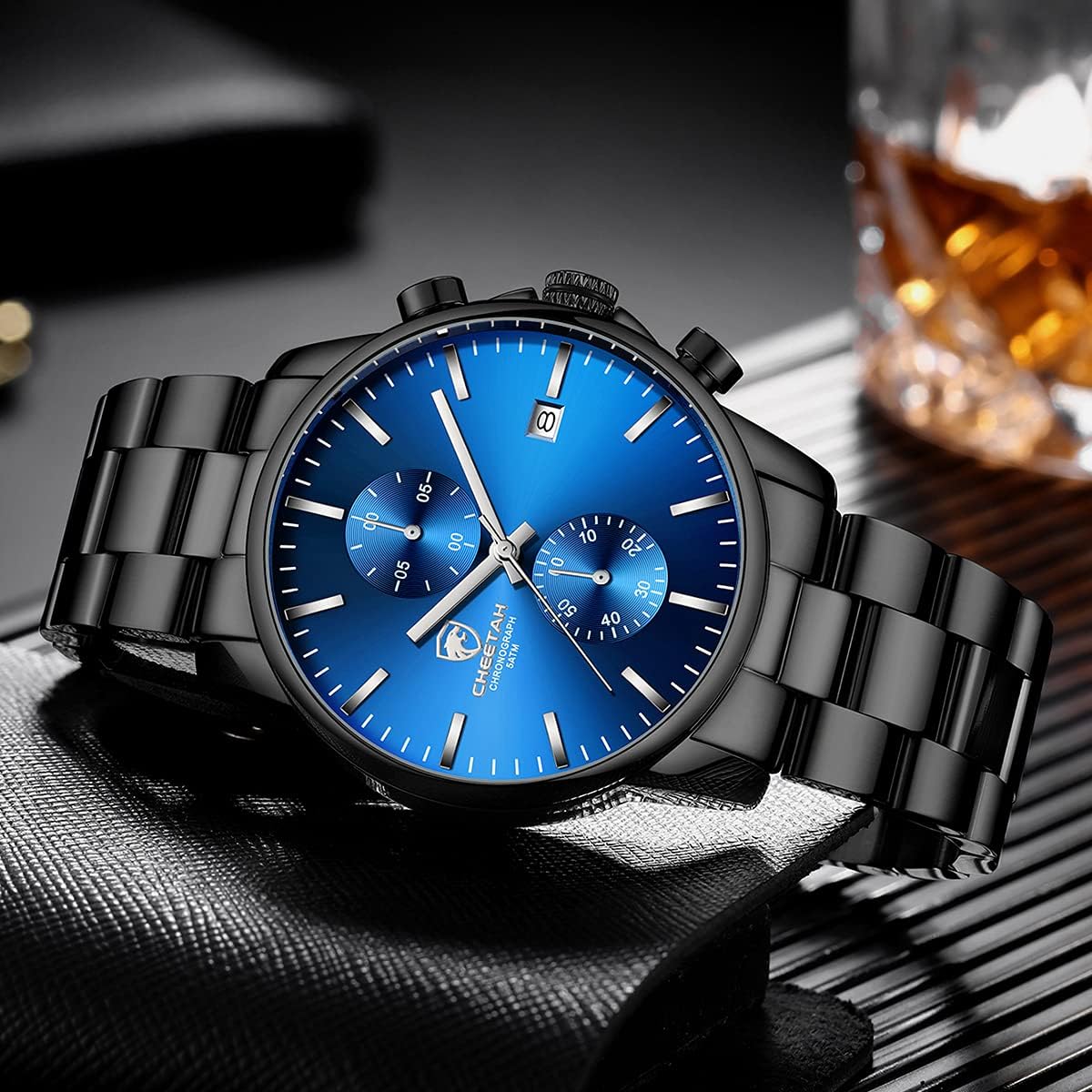 HOTGOLDEN HOUR Fashion Business Mens Watches with Stainless Steel Waterproof Chronograph Quartz Watch for Men, Auto Date