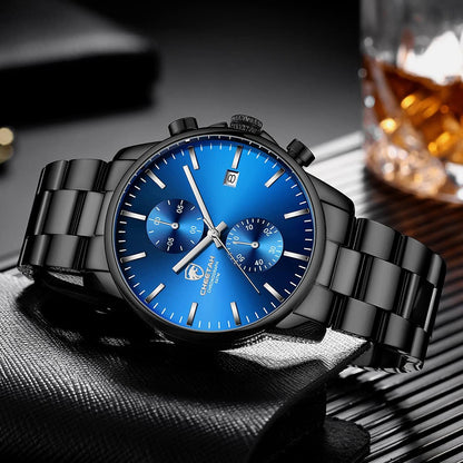 HOTGOLDEN HOUR Fashion Business Mens Watches with Stainless Steel Waterproof Chronograph Quartz Watch for Men, Auto Date
