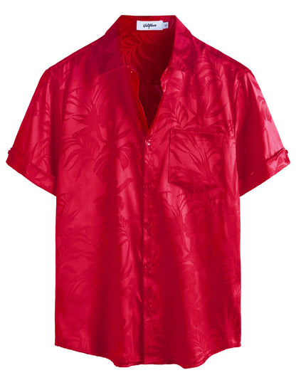 HOTVATPAVE Mens Silk Satin Hawaiian Shirt Short Sleeve Button Down Shirts | Hawaii, Summer, Beach, Vacation, Tropical, Resort Wear, Jacquard, Going Out, Rave, Cool, Club, Floral, Holiday, with Pocket
