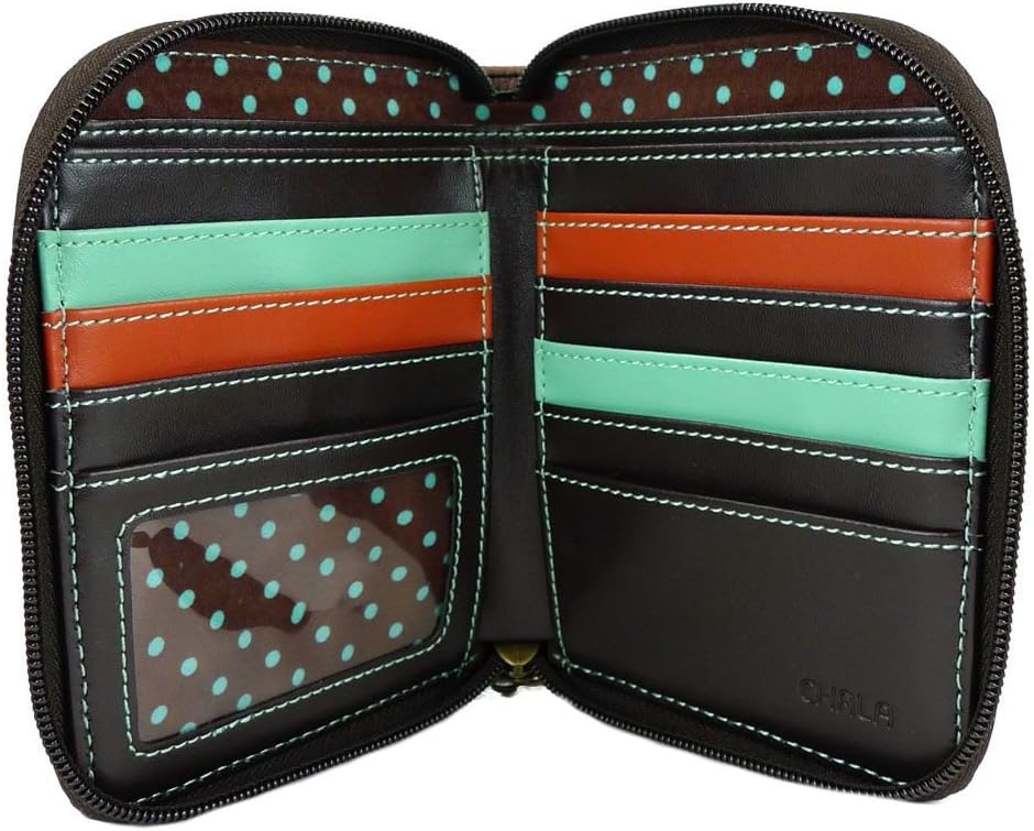 HOTChala Paw Print Zip-Around Wristlet Wallet, Dog Mom Gift Dog Lover (Burguny/Teal)