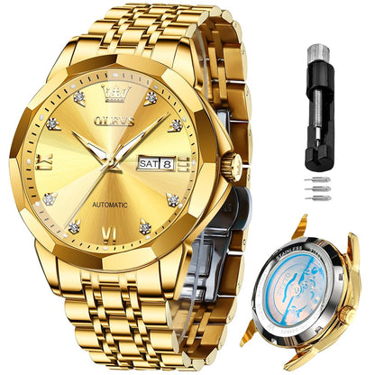 HOTOLEVS Skeleton Men Watches Automatic Business Luxury Diamond Self Winding Watch for Men Stainless Steel Calendar Wrist Watch
