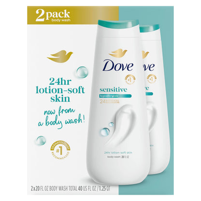 HOTDove 24hr Lotion Body Wash Sensitive Skin with Pump, 30.6 oz | Hypoallergenic body wash with MicroMoisture technology for 24-hour hydration and soft skin