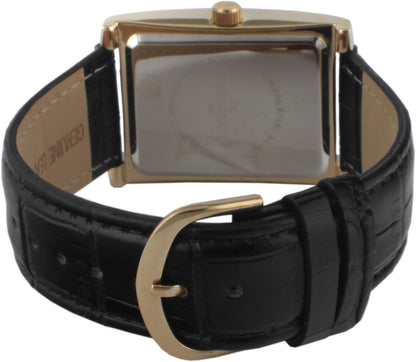 HOTPeugeot Men's Vintage Tank 14K Gold Plated Roman Numeral Leather Watch