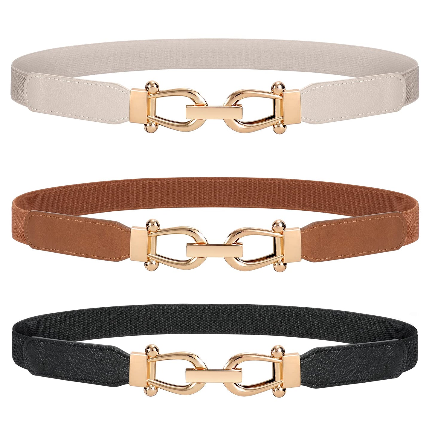 HOTJASGOOD Women Stretchy Waist Belt Retro Elastic Skinny Belt for Ladies with Gold Buckle