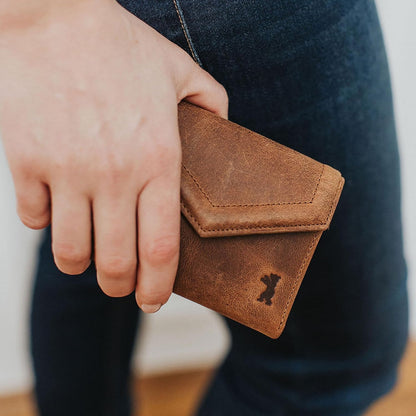 HOTBERLINER BAGS Genuine Leather Small Wallet Women Katy, Gift Box – Brown | Soft Leather Trifold Wallet, Fits Purses & Crossbody Bags, 8 Card Slots, 1 ID Window, Removable Coin Pouch, RFID Blocking