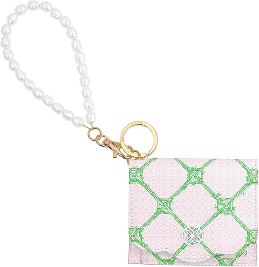 HOTLilly Pulitzer Snap ID Card Case, Cute Keychain Wallet, Slim Credit Card Holder with Pearl Wristlet Strap, Butterfly Trellis