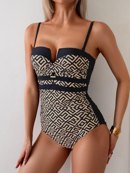 HOTEomenie Women's Push Up Wrap Front Swimsuit One Piece Slimming Bathing Suit | Ruched Tummy Control, Bandeau Strapless with Detachable Strap, Cutout Twist ,Tie Back, Support Bra Swimwear Beach Swimming