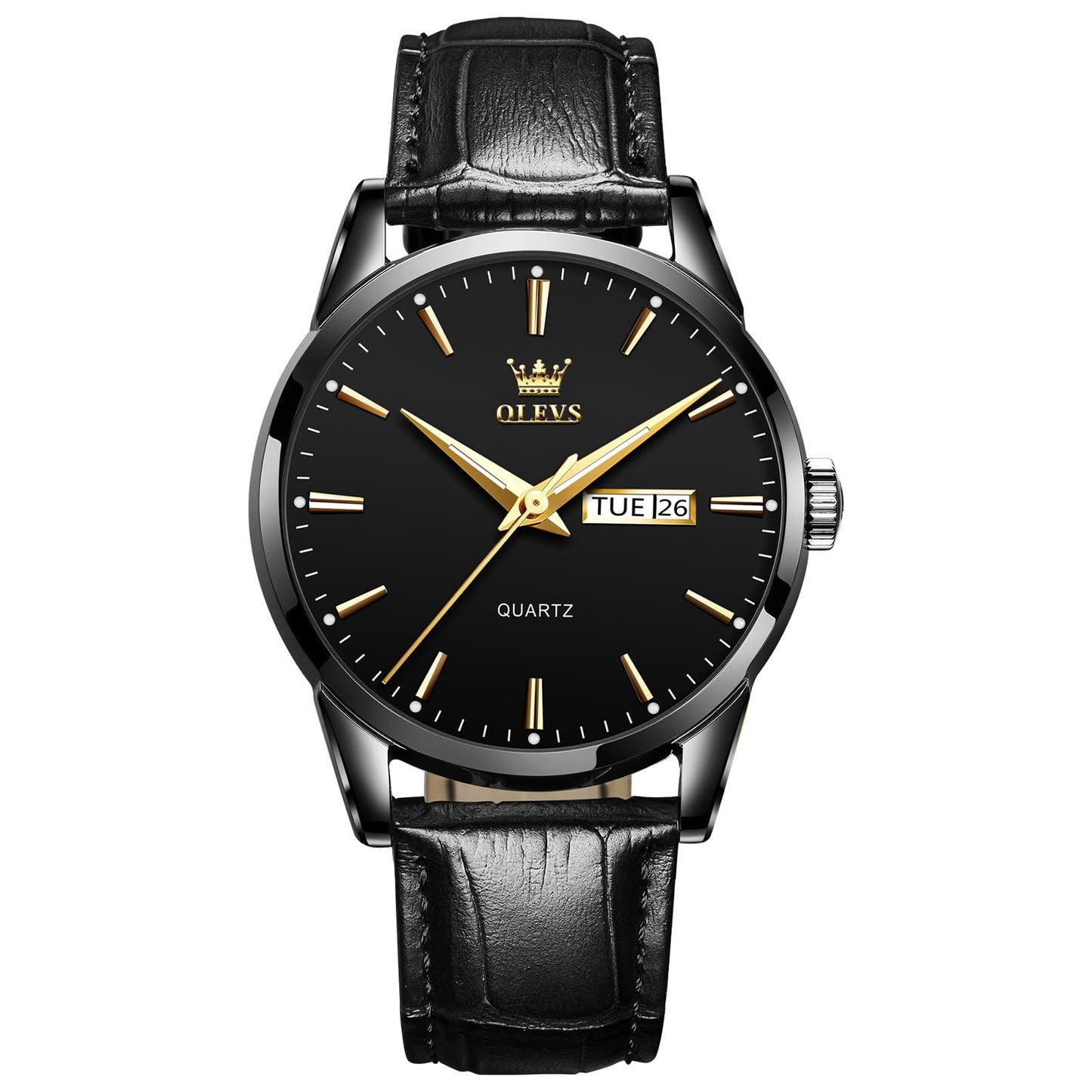 HOTQBAIZI Men's Casual Leather Watch, Easy to Read Three-Hand Analog Stainless Steel Watches for Men, Minimalist Day Date Waterproof Luminous Mens Quartz Wristwatch