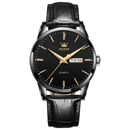 HOTQBAIZI Men's Casual Leather Watch, Easy to Read Three-Hand Analog Stainless Steel Watches for Men, Minimalist Day Date Waterproof Luminous Mens Quartz Wristwatch