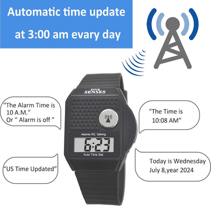 HOTFive Senses - English Atomic Talking Watch, Easy to use for Seniors Blind Men Women, Loud Talking Watch with Sound for Vision Impaired, Watches for Elderly Women, Blind People Products 1026 (BLACK)