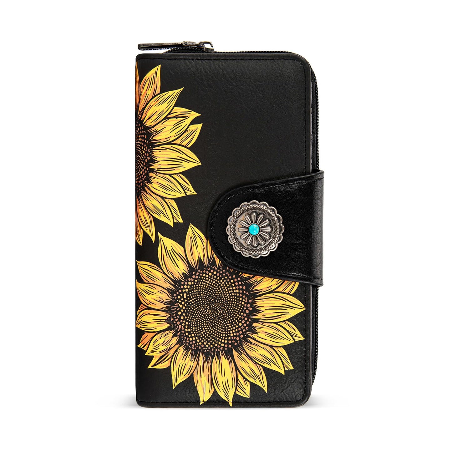 HOTMontana West Women's Wallets Western Sunflower Wallet Women Large Capacity Credit Card Wallet Ladies Female Bifold Clutch Wallets with ID Window and Coin Purse