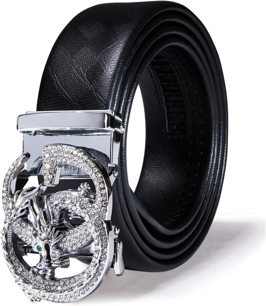 HOTDubulle Designer Mens Belts, Sliding Automatic Buckle Ratchet Dress Belt TOP Genuine Leather Strap Gifts