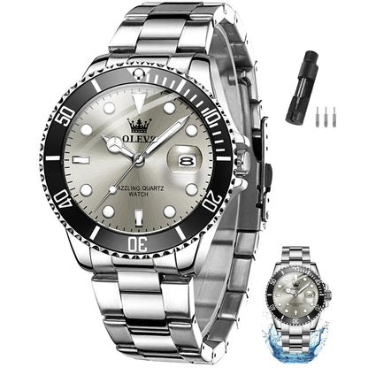 HOTOLEVS Watches Men Waterproof Luxury Big Face Mens Watch Stainless Steel Day Date Quartz Analog Dress Watches for Men Luminous Reloj para Hombres (Green/Blue/Black/Gold)