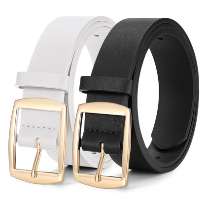 HOTWERFORU 2 Pack Women Leather Belts for Jeans Pants Fashion Leather Belts for Women Waistband with Gold Pin Buckle